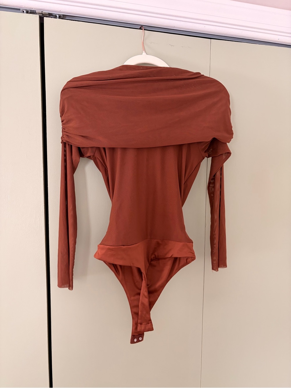 AFRM Off-Shoulder Long Sleeve Bodysuit in Rust